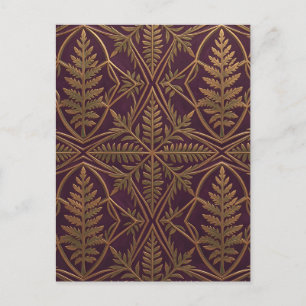 Cartão Postal Samambaia Dourada Geométrica Ornamentada Roxa