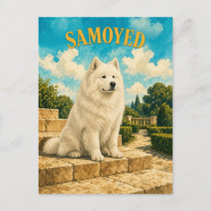 Cartão Postal Samoyed, Arte Canino em Aquarela Vintage