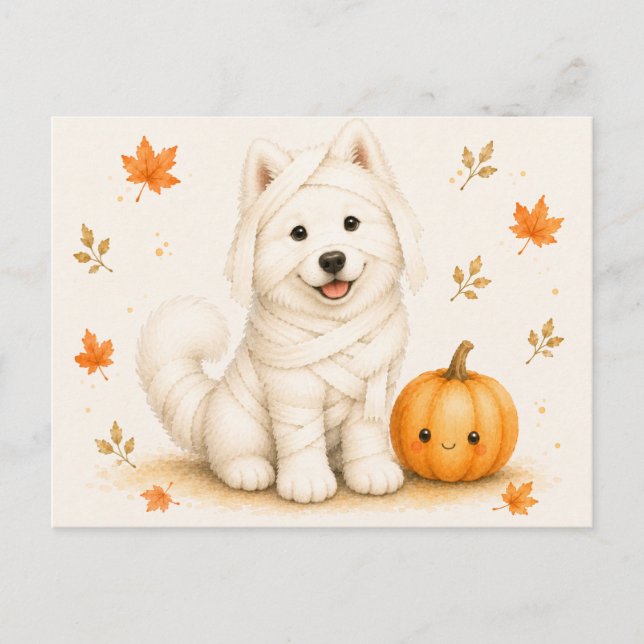 Cartão Postal Samoyed Mamãe Halloween (Frente)