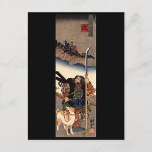 Cartão Postal Samurai com seu cachorro, por volta de 1800