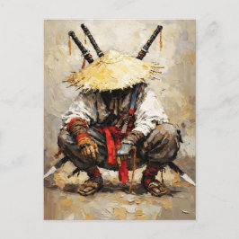 Cartão Postal Samurai Descansando Espátula Laranja Impasto