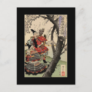 Cartão Postal Samurai Exibindo Blossomas de Cereja por volta de 