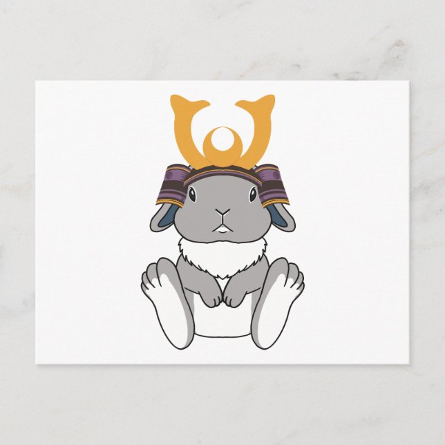 Cartão Postal Samurai Holland Lop Rabbit Warrior Gray (Frente)