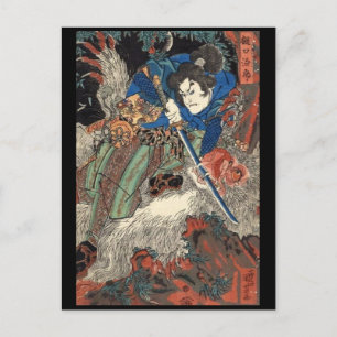 Cartão Postal Samurai Japan Painting c. década de 1800