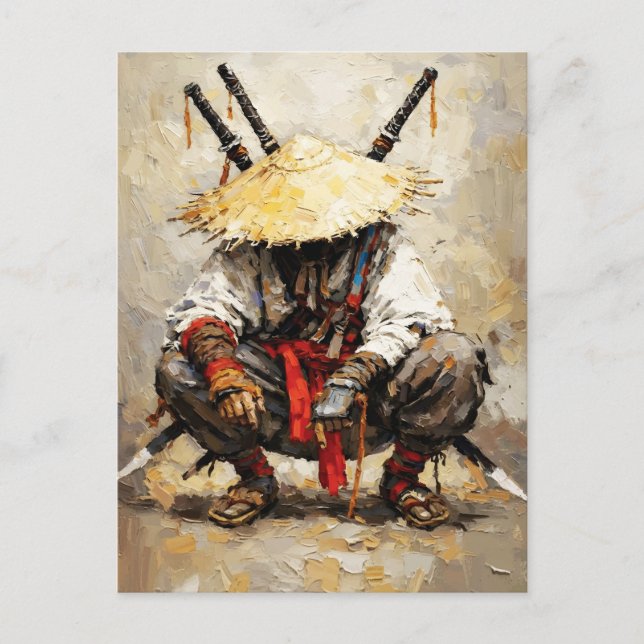 Cartão Postal Samurai Resting Palette Knife Orange Impasto (Frente)