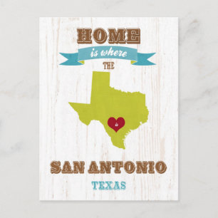 Cartão Postal San Antonio, Texas Map - Casa É Onde Está O Coraçã