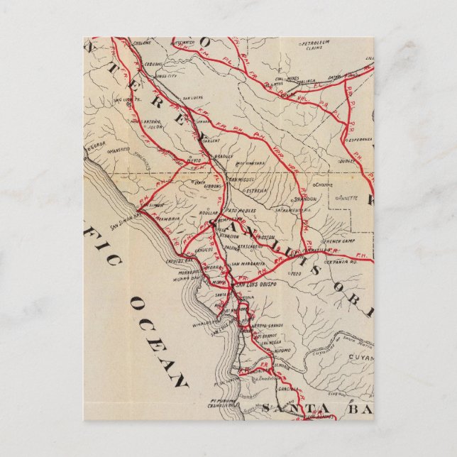 Cartão Postal San Benito, Fresno, Monterey, San Luis Obispo (Frente)