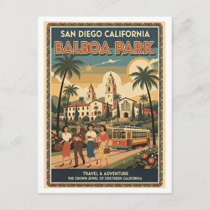 Cartão Postal San Diego CA Parque Balboa Retro anos 1950