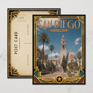 Cartão Postal San Diego Califórnia Arte Deco Vintage Era de Ouro