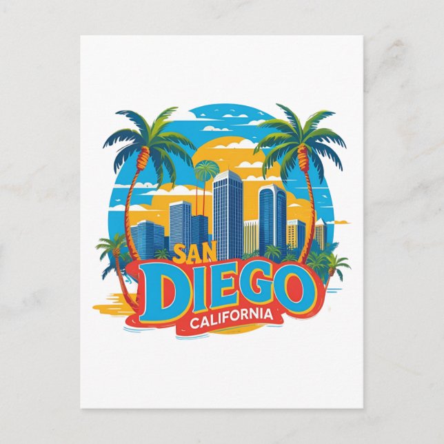 Cartão Postal San Diego California Skyline-Modern Cityscape Art (Frente)