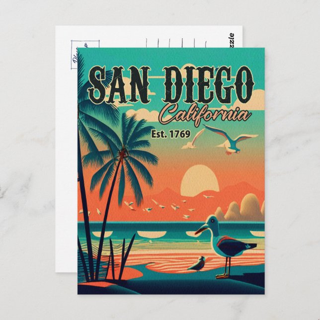 Cartão Postal San Diego California Sunset Souvenirs 1950 (Frente/Verso)