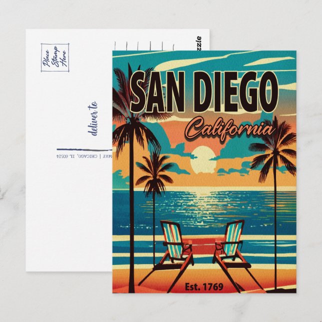 Cartão Postal San Diego California Sunset Souvenirs 1950 (Frente/Verso)