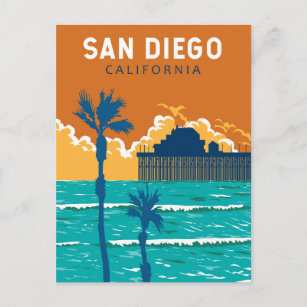 Cartão Postal San Diego California Viagem Art Vintage