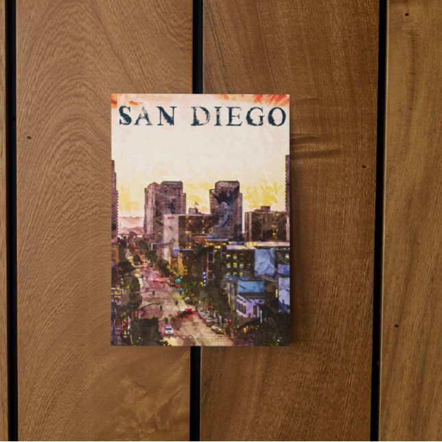 Cartão Postal San Diego California Watercolor Vista Sunset (San Diego Sunset view postcard)