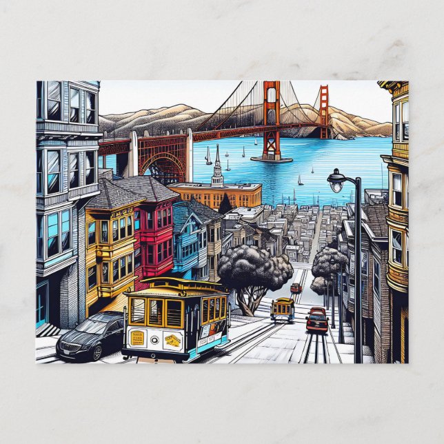 Cartão Postal San Francisco, California Quic Book Style Art (Frente)