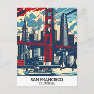 Cartão Postal San Francisco California Retro Trabalho de arte Vi