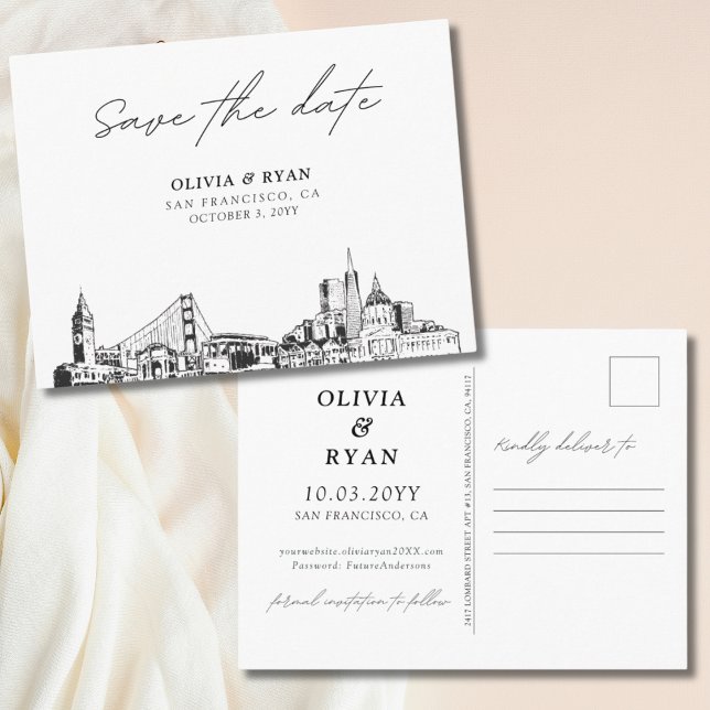 Cartão Postal San Francisco Wedding Elegant Salvar Data (San Francisco Save the Date postcard)