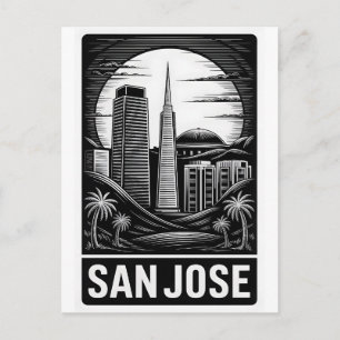 Cartão Postal San Jose Califórnia Xilogravura Preto e Branco