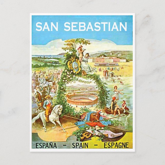 Cartão Postal San Sebastian, Espanha, arte safra, viagem (Frente)