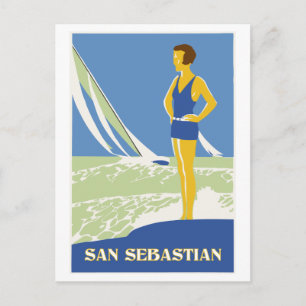 Cartão Postal San Sebastian, viagem retro da arte do vetor