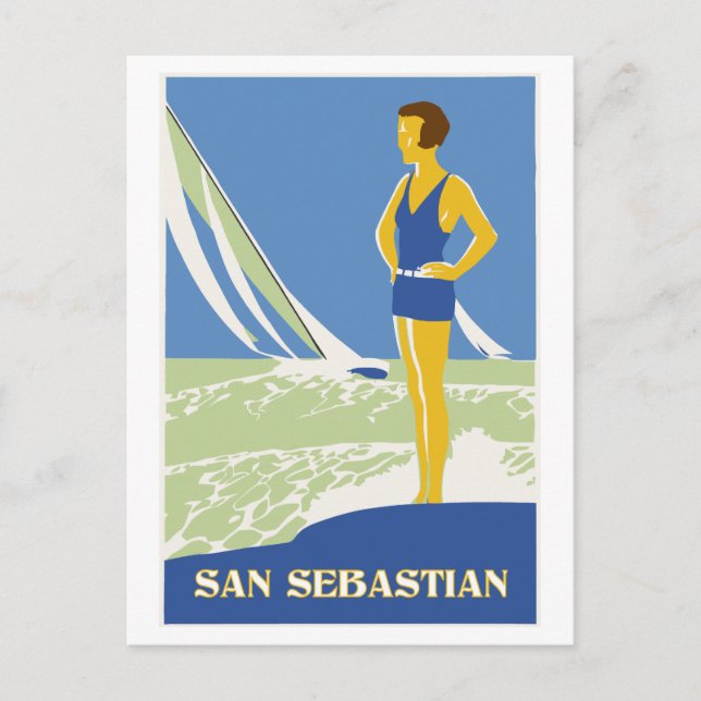 Cartão Postal San Sebastian, viagem retro da arte do vetor (Frente)