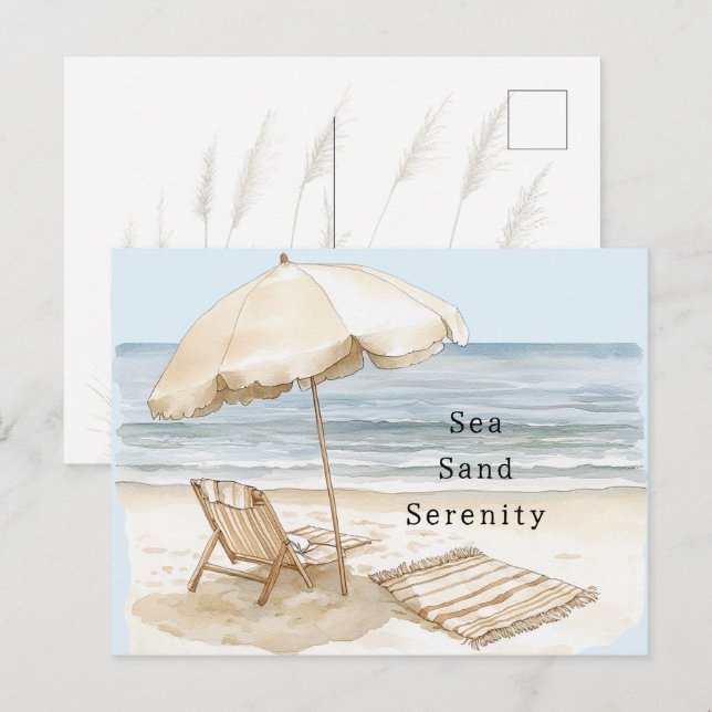 Cartão Postal Sand Beach Serenity Umbrella (Frente/Verso)