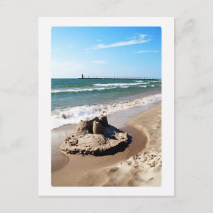 Cartão Postal Sandcastle Along Lake Michigan