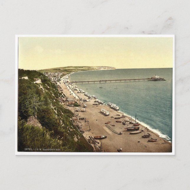 Cartão Postal Sandown Bay, Ilha de Wight, Rara Fotochro na Ingla (Frente)