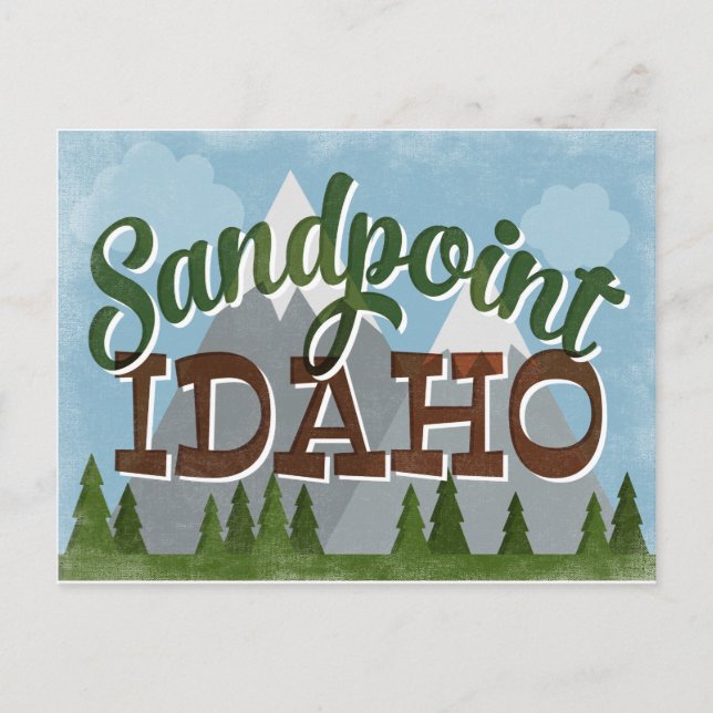 Cartão Postal Sandpoint Idaho Divertido Montanhas Retro Snowy (Frente)