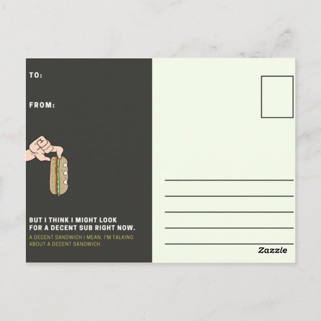 Cartão Postal Sanduíche preto e amarelo engraçado (Verso)