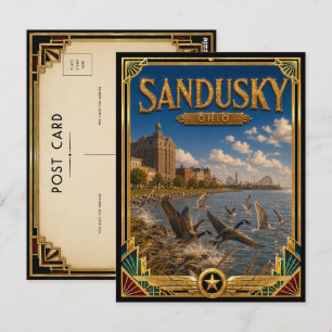 Cartão Postal Sandusky Ohio Arte Deco Vintage Idade Dourada