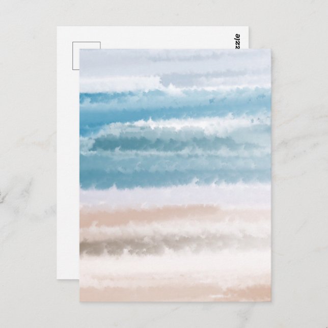 Cartão Postal Sandy Beach Ocean Waves Abstrato Watercolor (Frente/Verso)