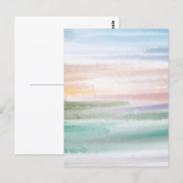 Cartão Postal Sandy Beach Ocean Waves Sunset Abstrato Watercolor