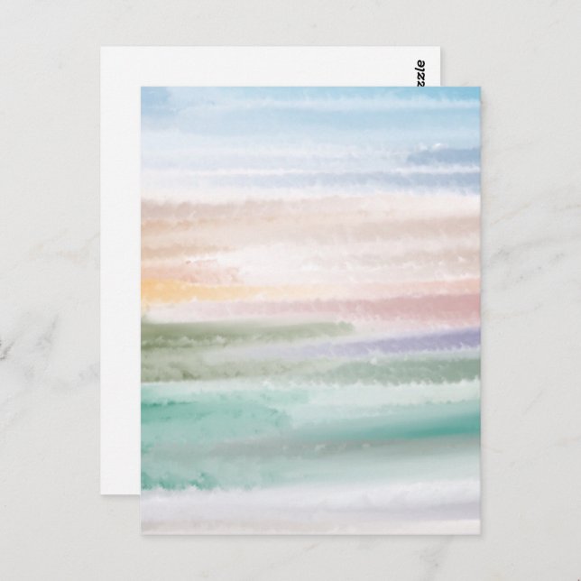 Cartão Postal Sandy Beach Ocean Waves Sunset Abstrato Watercolor (Frente/Verso)
