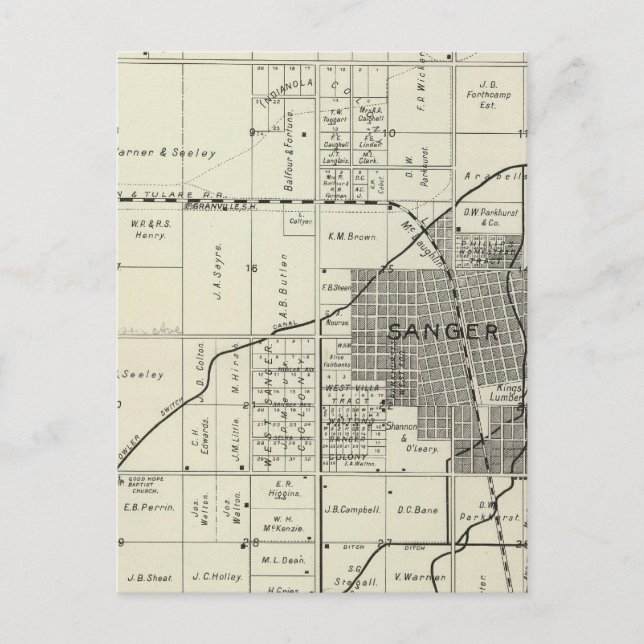 Cartão Postal Sanger, Califórnia (Frente)