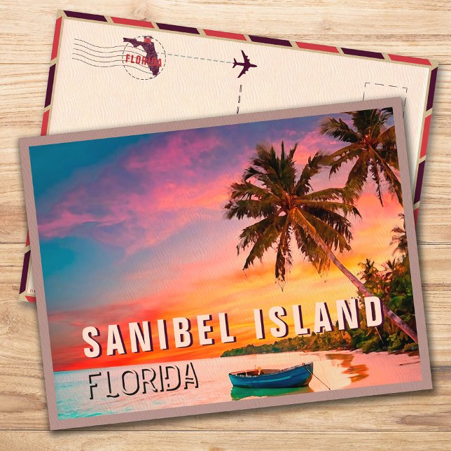 Cartão Postal Sanibel Florida Tropical Palm Tree Sunset 1950 (Criador carregado)