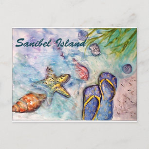 Cartão Postal Sanibel Island Watercolor Art da Flórida