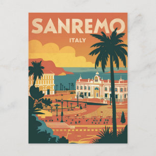 Cartão Postal Sanremo, Itália, ilustração com estilo retrô