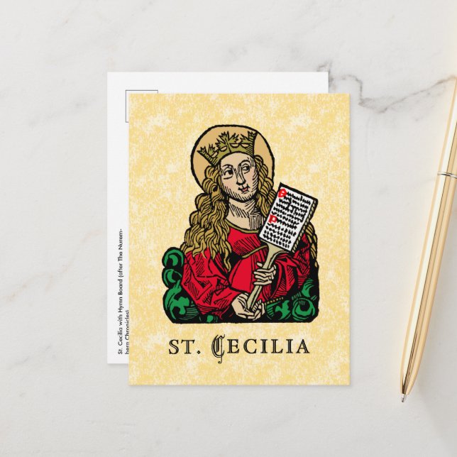 Cartão Postal Santa Cecília com Tabuleta de Hinos (Nuremberg) (Frente/Verso In Situ)