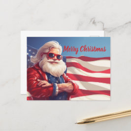 Cartão Postal Santa Claus American Flag