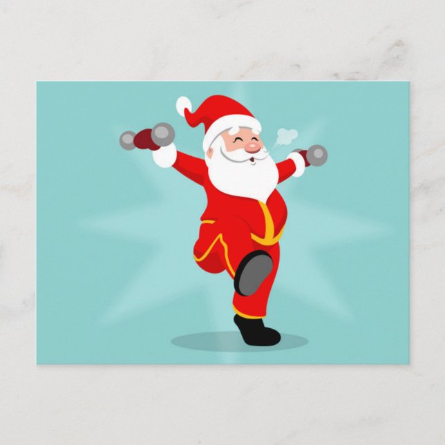 Cartão Postal Santa Claus doing fitness exercises (Frente)