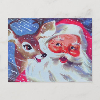Cartão Postal Santa Claus e seus Natais vintages de Reindeer