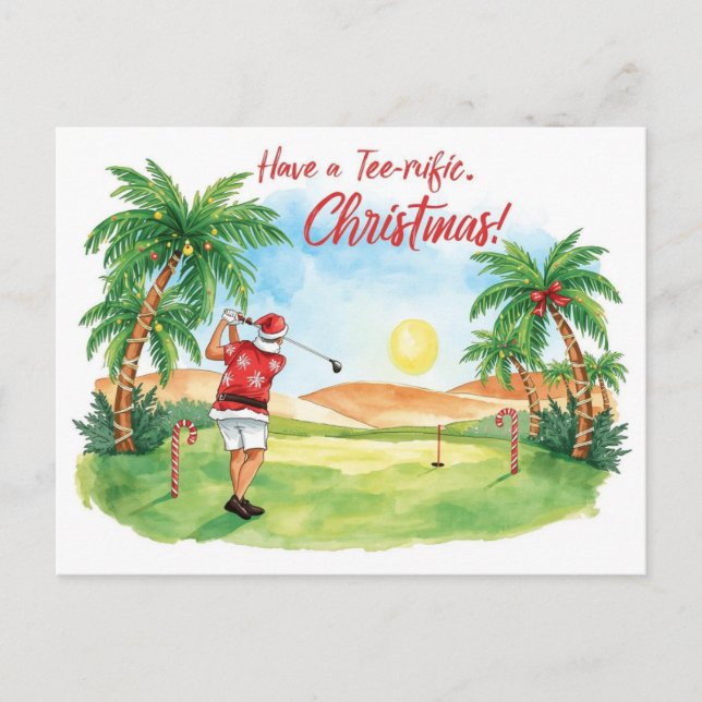 Cartão Postal Santa Claus is golfing Christmas in July  (Frente)