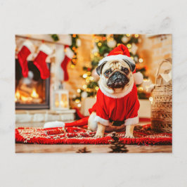 Cartão Postal Santa Claus Pug with Christmas Tree