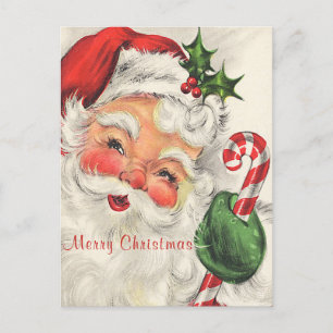 Cartão Postal Santa Claus Rosy Cheeks Segurando Canas Doces