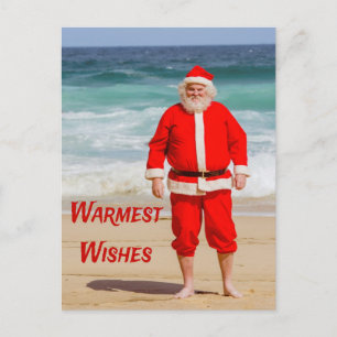 Cartão Postal Santa Cláusula sobre o Aquecimento da Praia Desej
