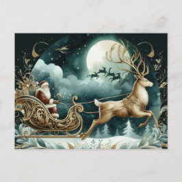 Cartão Postal Santa coming on a deer sleight Golden