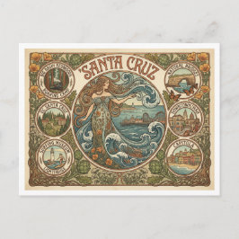 Cartão Postal Santa Cruz California Art‑Nouveau Coast