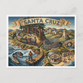Cartão Postal Santa Cruz California Illustrated Map UCSC Wharf