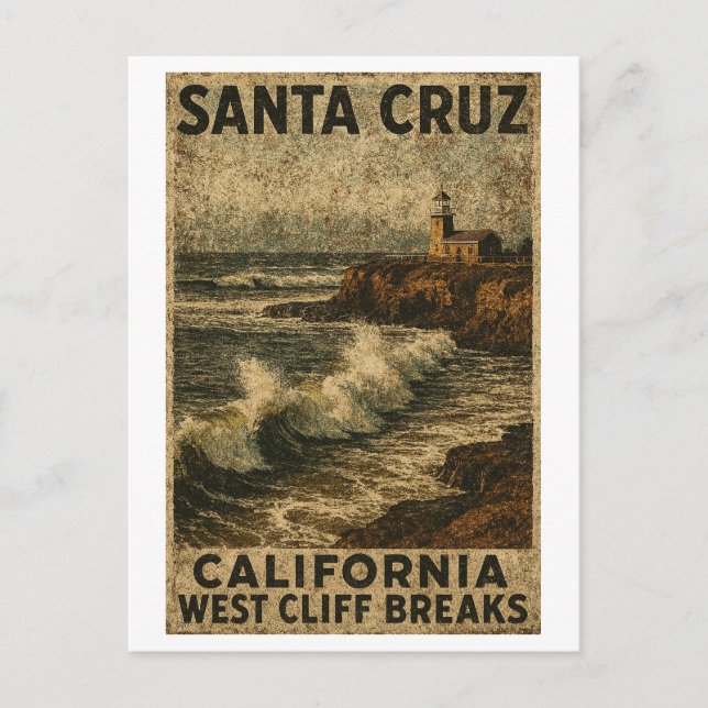 Cartão Postal Santa Cruz California West Cliff Steamer Lane (Frente)